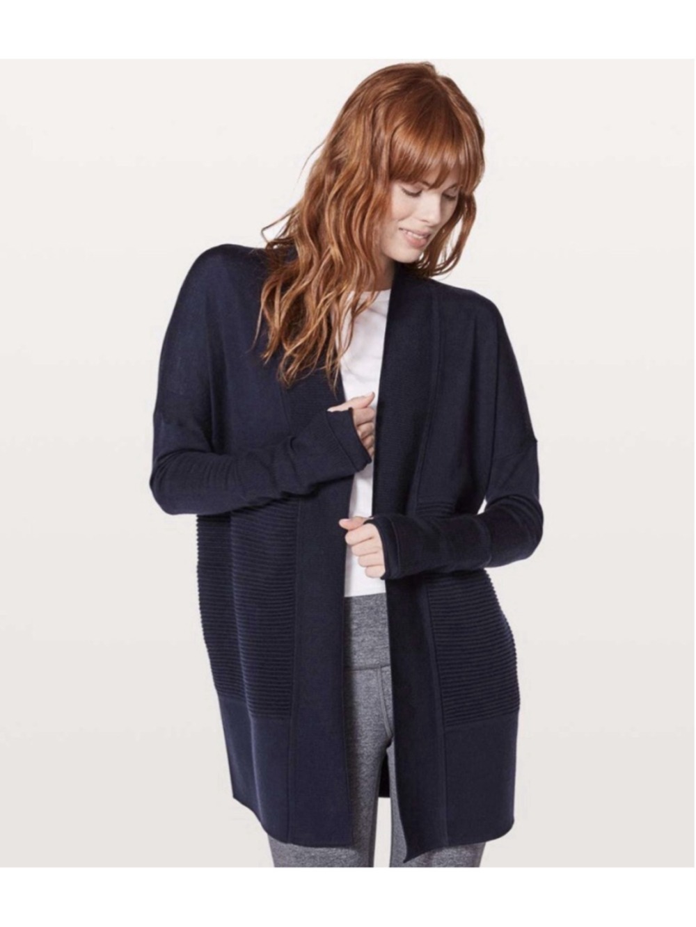 Lululemon Sit In Lotus Wrap II Cardigan Sweater Women Sz 8 Navy Blue Athleisure